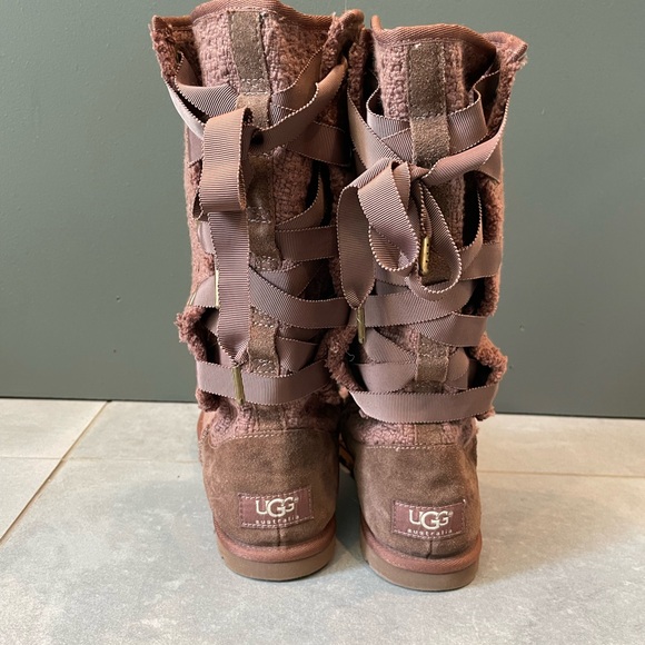 UGG Women's Heirloom Cocoa Brown Lace-Up Textile Tweed Boots 8 - Picture 9 of 16